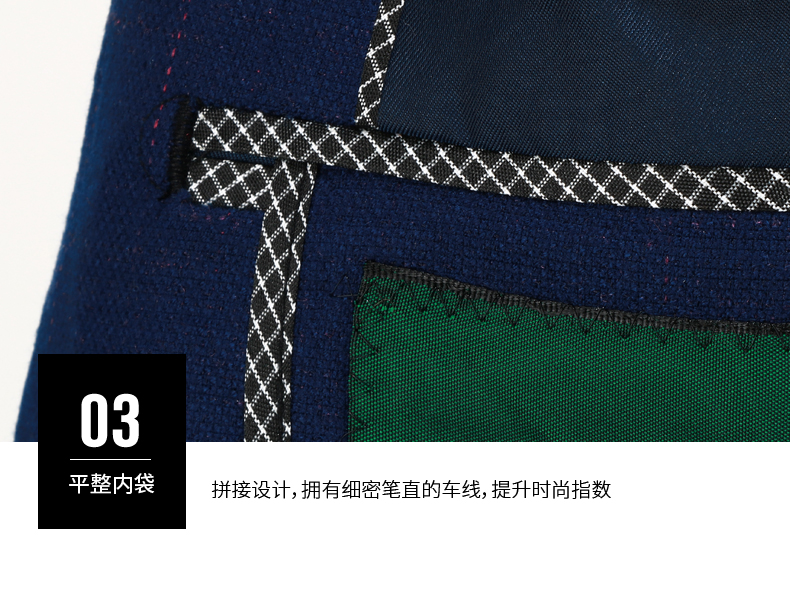 韩版修身男士蓝色三级套西装定制样衣(图17)